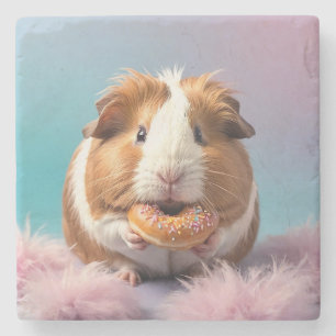 Niedliche Guinea Schweinefleisch mit Donut Pastell Steinuntersetzer