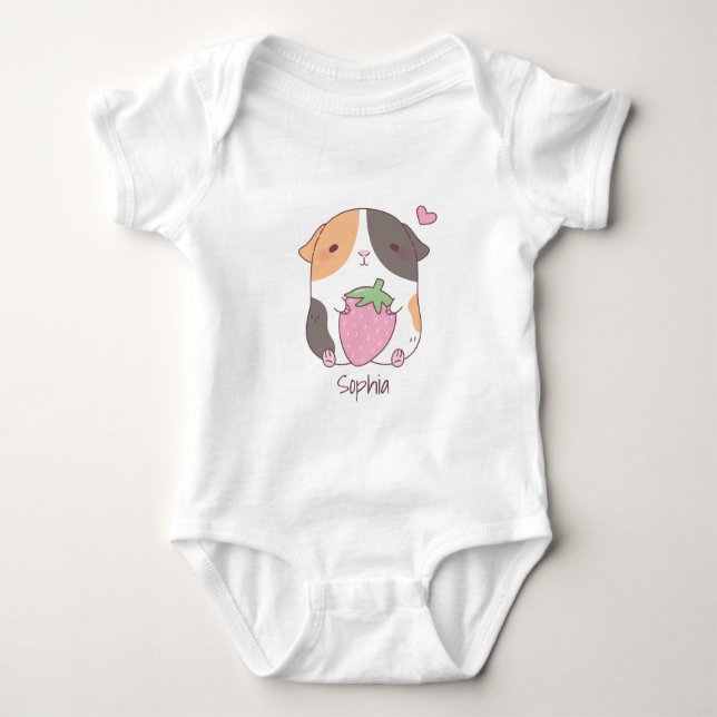 Niedliche Guinea Schweineschugge Erdbeere Doodle Baby Strampler (Vorderseite)