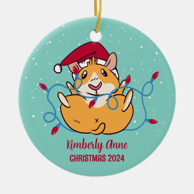 Niedliche Guinea Weihnachtsschnee Winterurlaub Keramik Ornament (Vorne)