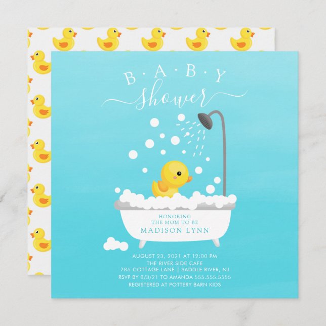 Niedliche Gummi Duck Dusche Baby Einladung (Vorne/Hinten)