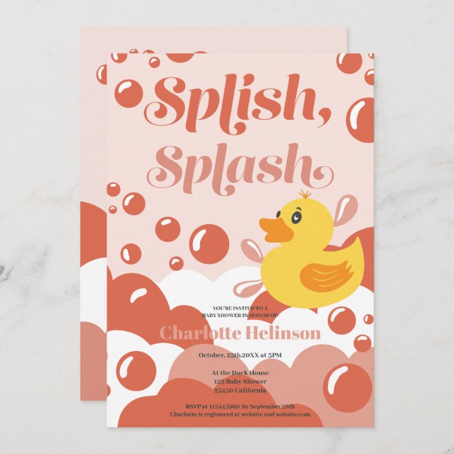 Niedliche Gummidusche Split Spritzer Bläschen Baby Einladung (Vorne/Hinten)