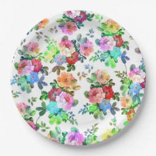 Niedliche gürtelfarbene Aquarellfarben Rose Blumen Pappteller