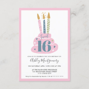 Niedliche, gürtelige, rosa Kerzen Kuchen Foto Süß Einladung