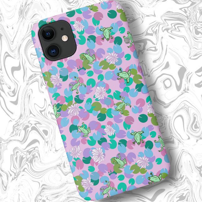 Niedliche gürtelrosa Froschkunst mit Wasserlilien Case-Mate iPhone Hülle (Von Creator hochgeladen)