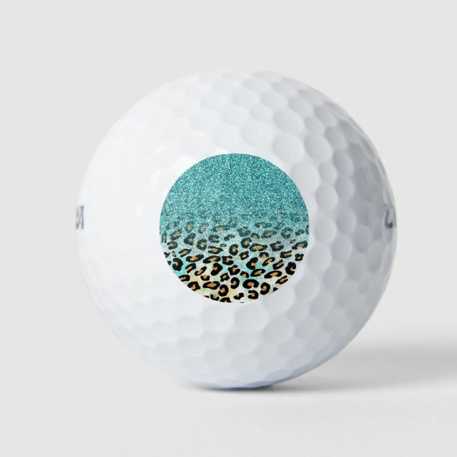 Niedliche, gürtnig hellblaue Imitate Glitzer Leopa Golfball (Vorderseite)