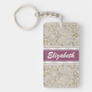 Niedliche, gürtnig Vintage, monogramm-weiße Spitze Schlüsselanhänger