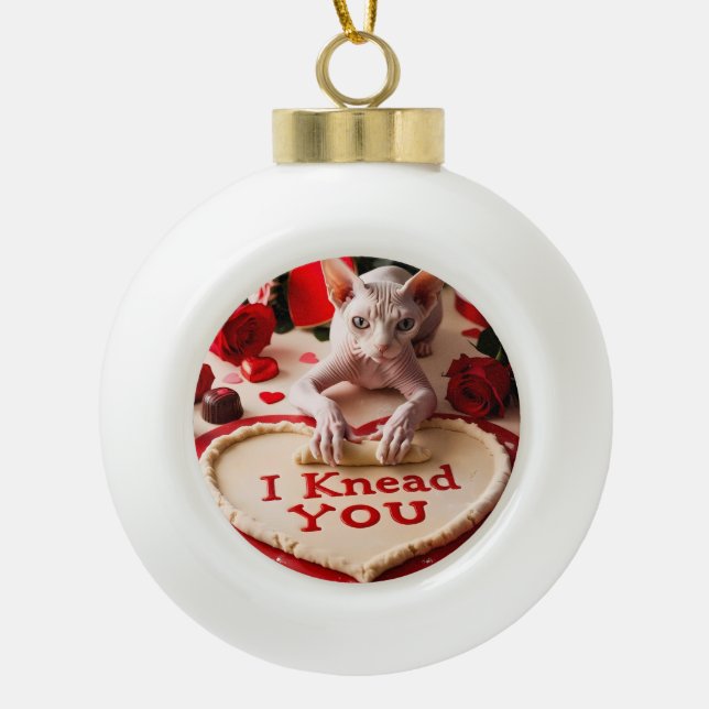 Niedliche haarlose Sphynx Katzenkätzchen Ich kenne Keramik Kugel-Ornament (Vorderseite)