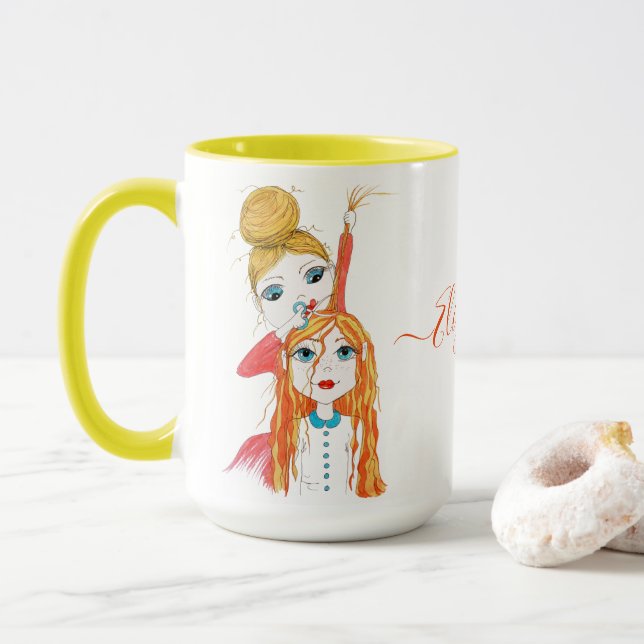 Niedliche Haarschneide-Illustrationsbezeichnung Wh Tasse (Mit Donut)