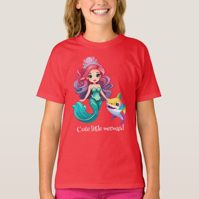 Niedliche Hai-Meerjungfrau Prinzessin Regenbogen f T-Shirt (Vorderseite)