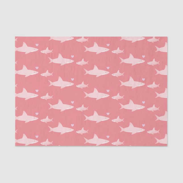 Niedliche Haie mit rosa Hintergrund | Babydusche Seidenpapier (Vorderseite)