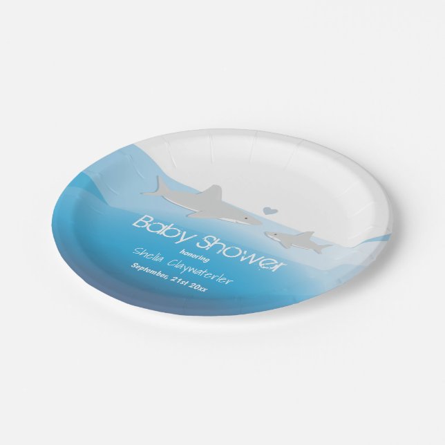 Niedliche Haie und Ozeane | Baby Shower Paper Plat Pappteller (Schrägansicht)