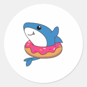 Niedliche Haifische in Donut Shark Runder Aufkleber