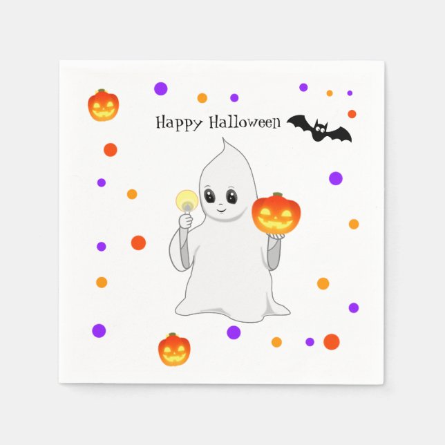 Niedliche Halloween Baby Ghost & Pumpkins auf Weiß Serviette (Vorderseite)