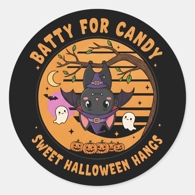 Niedliche Halloween-Bat-Sticker mit Ghosts & Pumpk Runder Aufkleber (Vorderseite)