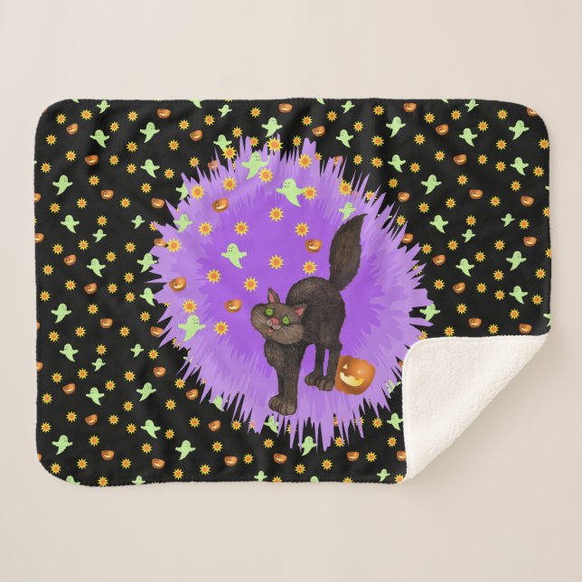 Niedliche Halloween Black Cat Ghosts Pumpkins Star Sherpadecke (Vorderseite (Horizontal))