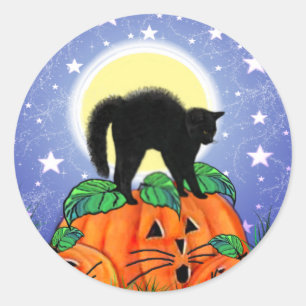 Niedliche Halloween Black Cat mit Pumpkins Sticker