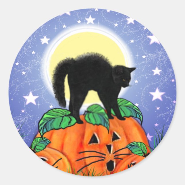Niedliche Halloween Black Cat mit Pumpkins Sticker (Vorderseite)