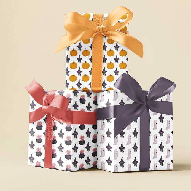 Niedliche Halloween Black Cat Witch Hat Muster Geschenkpapier Set (Von Creator hochgeladen)