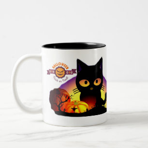 Niedliche Halloween Black Cat Zwei-Tone-Tasse Zweifarbige Tasse