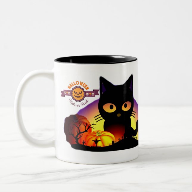 Niedliche Halloween Black Cat Zwei-Tone-Tasse Zweifarbige Tasse (Links)