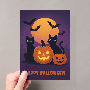 Niedliche Halloween Black Cats & Pumpkins Spaß Acryleinladungen