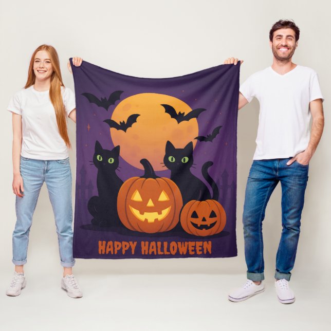 Niedliche Halloween Black Cats und Pumpkins Cosy Fleecedecke (Beispiel)