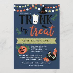 Niedliche Halloween Blue Trunk oder Leckerei sozia Einladung