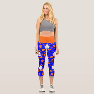 niedliche halloween blumenblau orange capri leggings