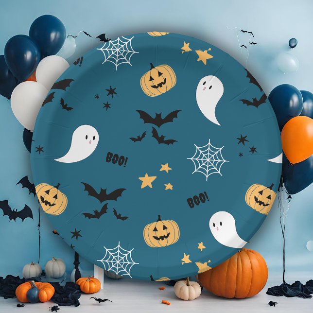 Niedliche Halloween-Boo-Blue-Paper-Teller Pappteller (Von Creator hochgeladen)