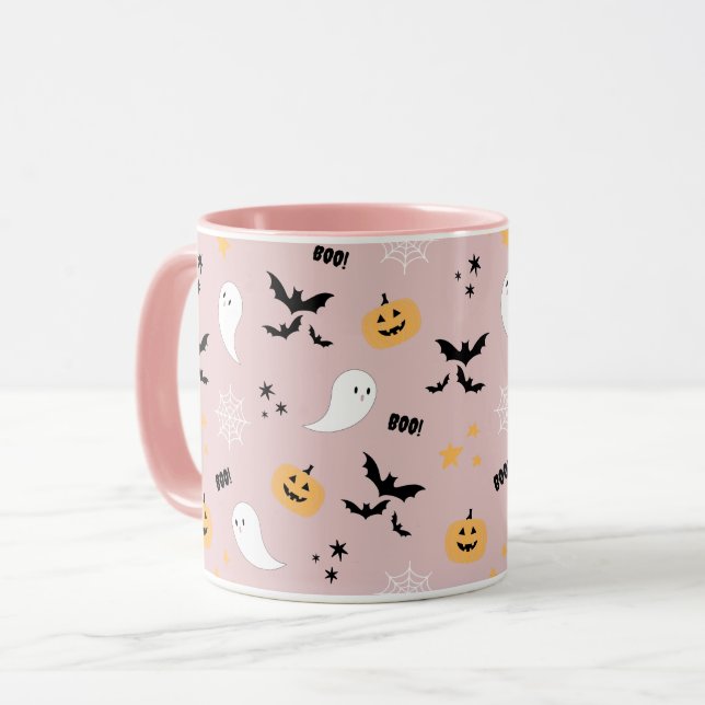 Niedliche Halloween-Boom-Rosa-Teller Tasse (Vorderseite Links)