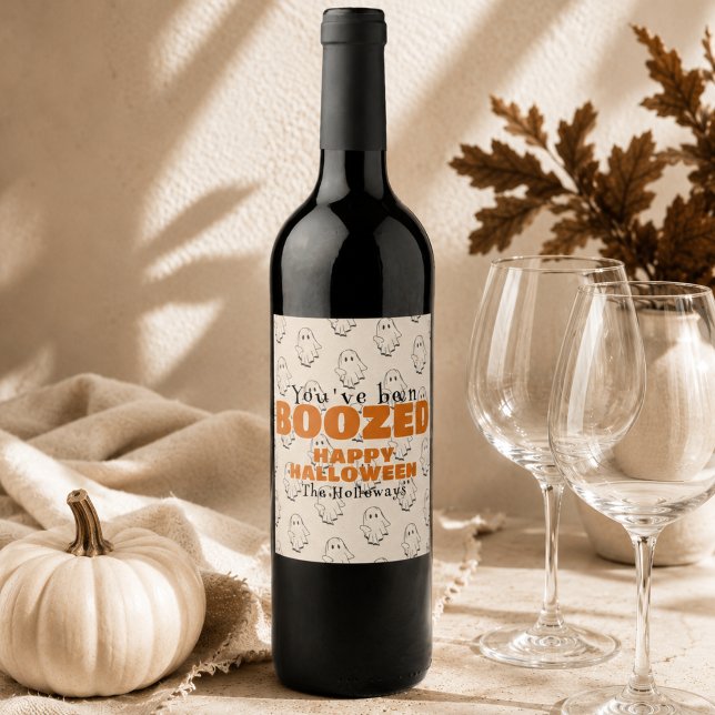 Niedliche Halloween-Bootmarke Weinetikett (Cute Halloween Boo Gift Tag Wine Label)