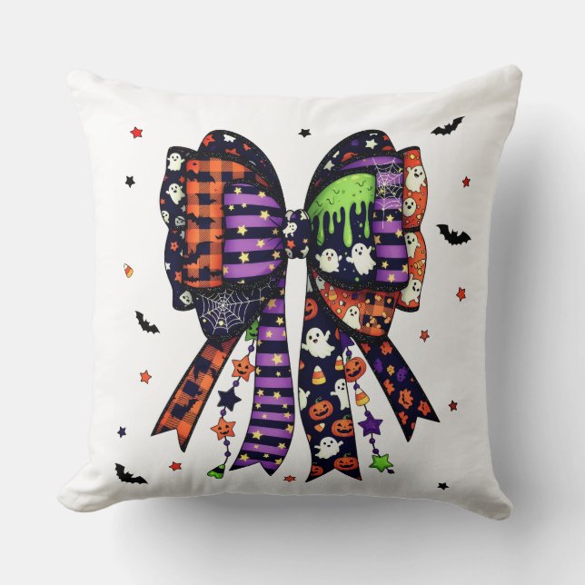 Niedliche Halloween Bow Ghost und Pumpkin Kissen (Vorderseite)