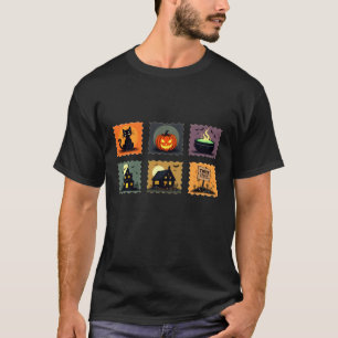 Niedliche Halloween-Briefmarke, Ghost Pumpkin Kat T-Shirt
