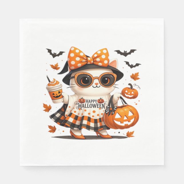 Niedliche Halloween Cat - Kawaii Hexenkätzchen mit Serviette (Vorderseite)