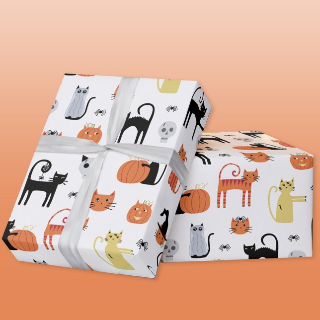 Niedliche Halloween Cat Spooky Geschenkpapier (Halloween cats fun gift wrapping paper roll)