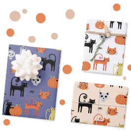 Niedliche Halloween Cat Spooky Geschenkpapier Set