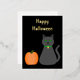 Niedliche Halloween Cat und Pumpkin Custom Folien Feiertagspostkarte