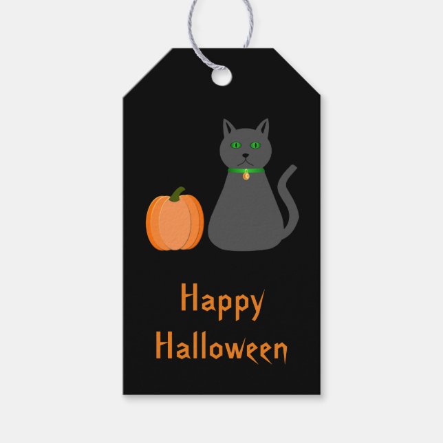 Niedliche Halloween Cat und Pumpkin Custom Geschenkanhänger (Vorderseite)