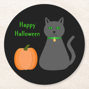 Niedliche Halloween Cat und Pumpkin Custom Runder Pappuntersetzer