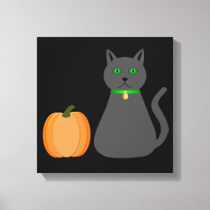 Niedliche Halloween Cat und Pumpkin Leinwanddruck