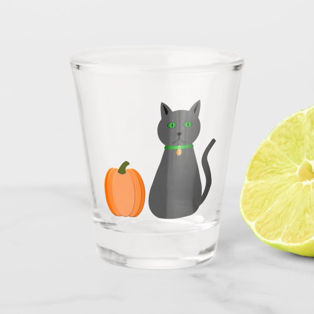 Niedliche Halloween Cat und Pumpkin Schnapsglas (Vorderseite)