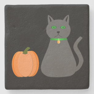 Niedliche Halloween Cat und Pumpkin Steinuntersetzer