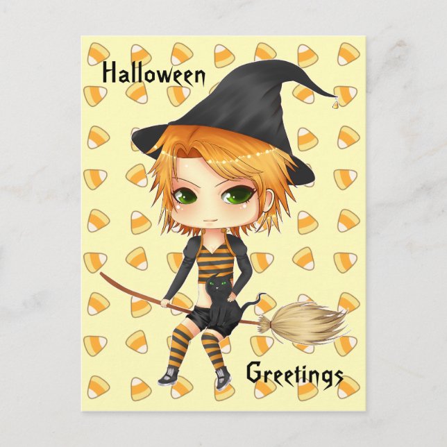 Niedliche Halloween-Chibi-Postkarte Postkarte (Vorderseite)