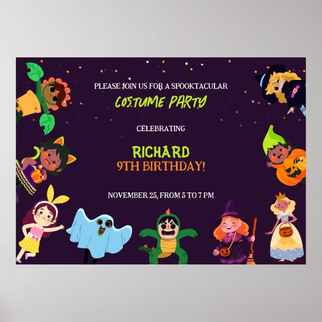 Niedliche Halloween Costume Moderne Geburtstagspar Poster (Vorne)