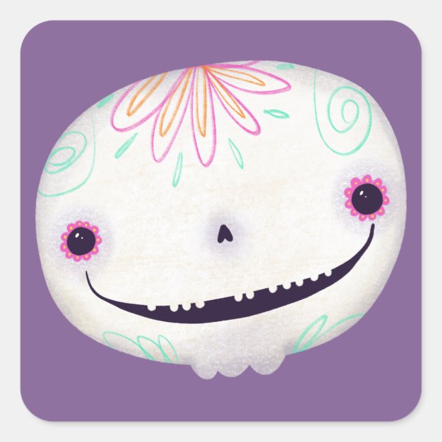 Niedliche Halloween Dekoration Spooky Sugar SKull Quadratischer Aufkleber (Vorderseite)