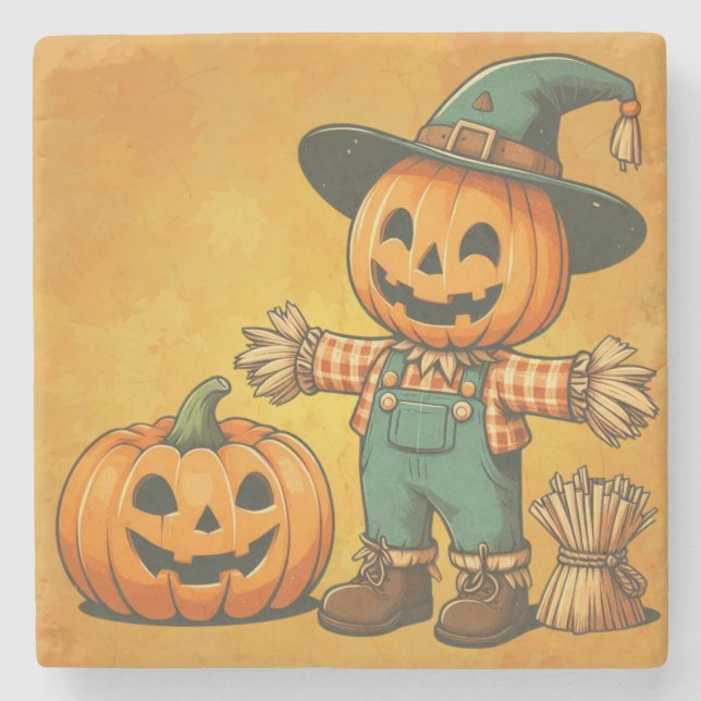 Niedliche Halloween/Fall-Kürbis Steinuntersetzer (Vorderseite)