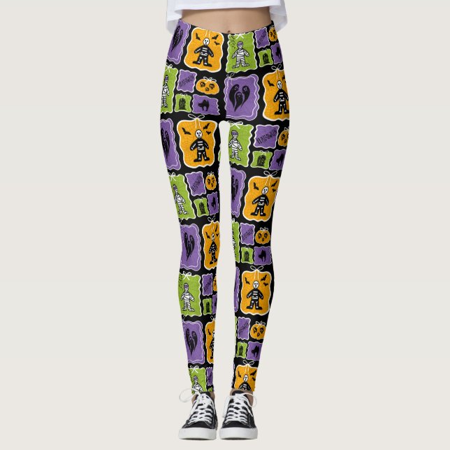 Niedliche Halloween-Figuren, Mummies und Skelette Leggings (Vorderseite)