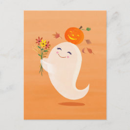 Niedliche Halloween-Geist und Blume Orange Postcar Postkarte