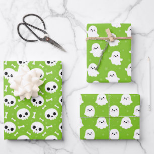 Niedliche Halloween-Geist- und Skulls-Muster Geschenkpapier Set