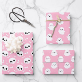 Niedliche Halloween-Geist- und Skulls-Muster Geschenkpapier Set